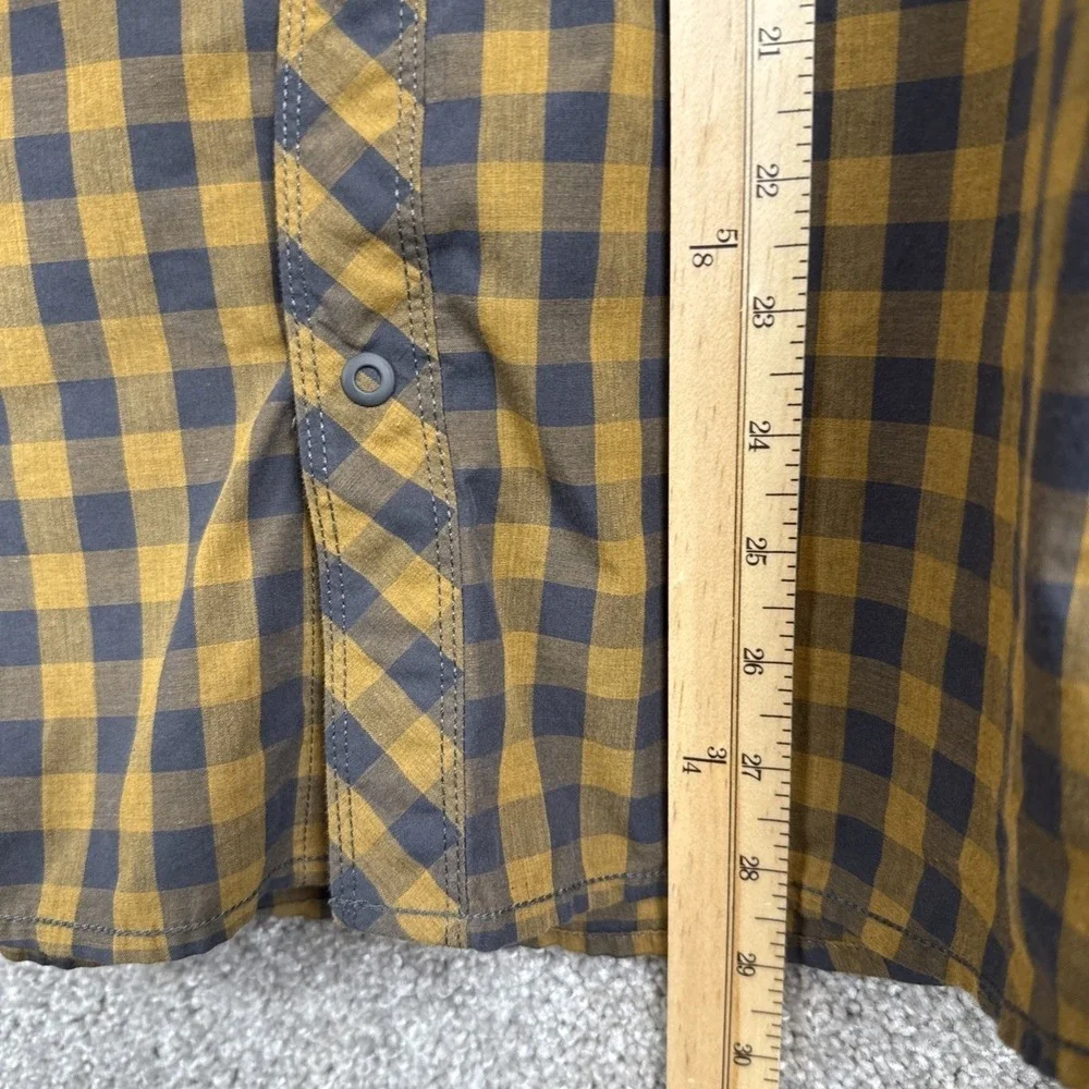 The North Face Mens Small Plaid Snap Front Western Shirt Yellow Grey Long Sleeve